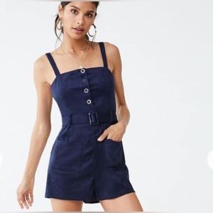 Navy blue suede belted short romper with pockets size large forever 21